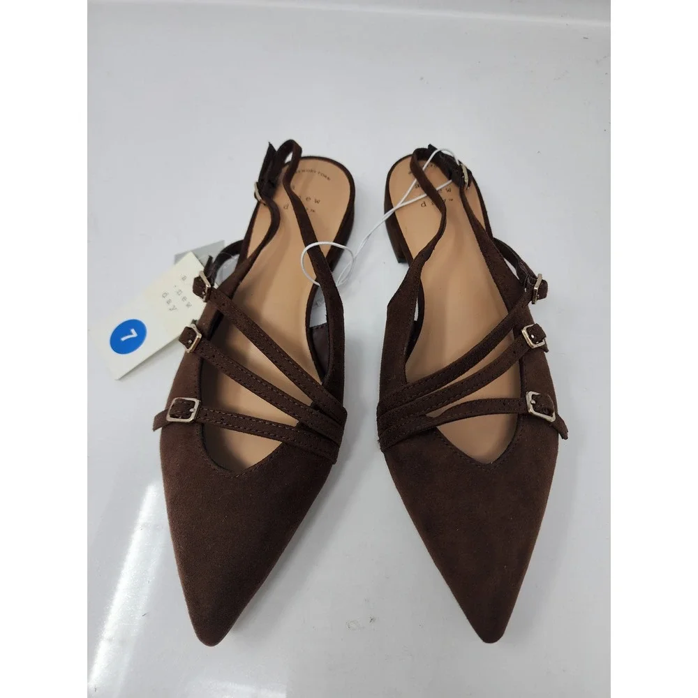 A New Day Womens Slingback Flats Brown Faux Suede Casual Size 7